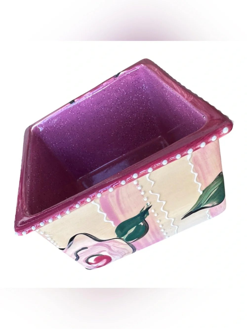 Hand-Painted Floral Ceramic Trinket Box